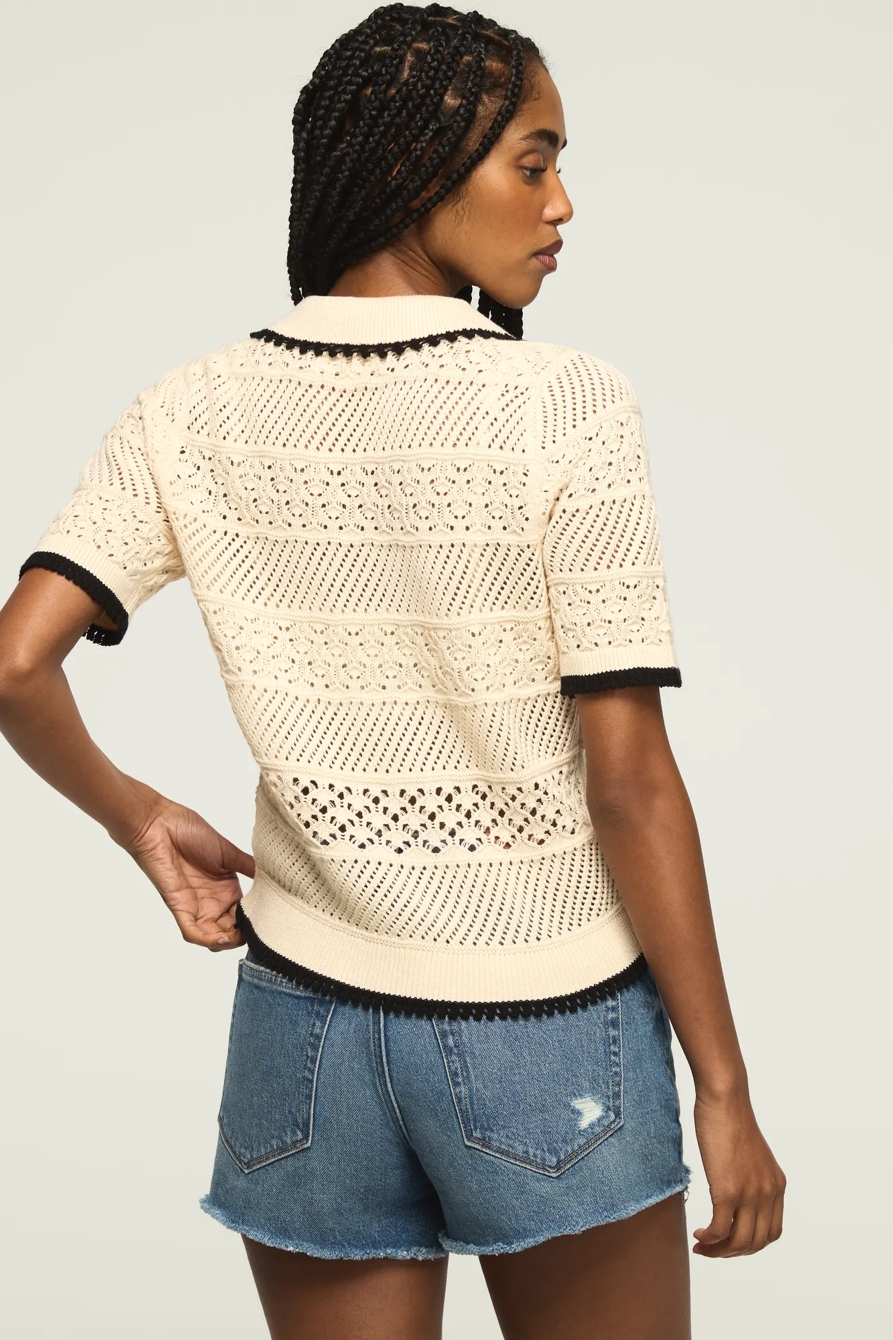 LACE POLO SWEATER TEE — WHITECAP GRAY — image 3