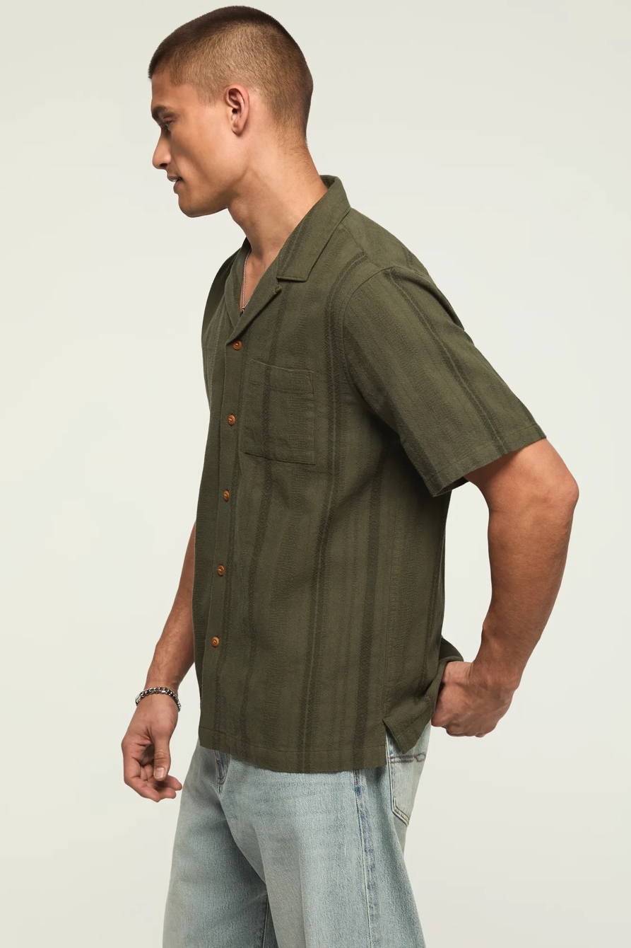 SHORT SLEEVE TEXTURED CAMP COLLAR SHIRT — OLIVE — image 4