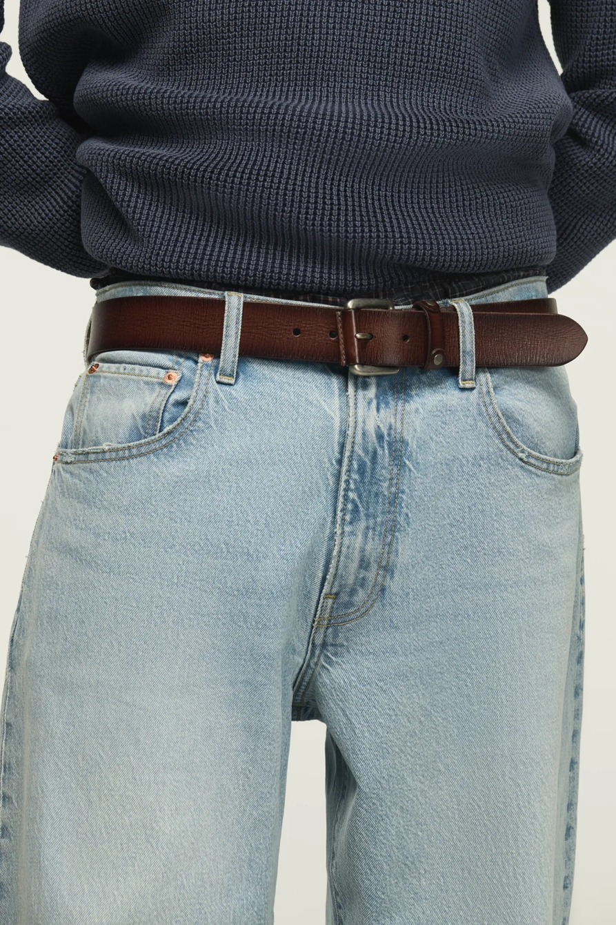 Leather and Studs Keeper Belt — BROWN — image 4