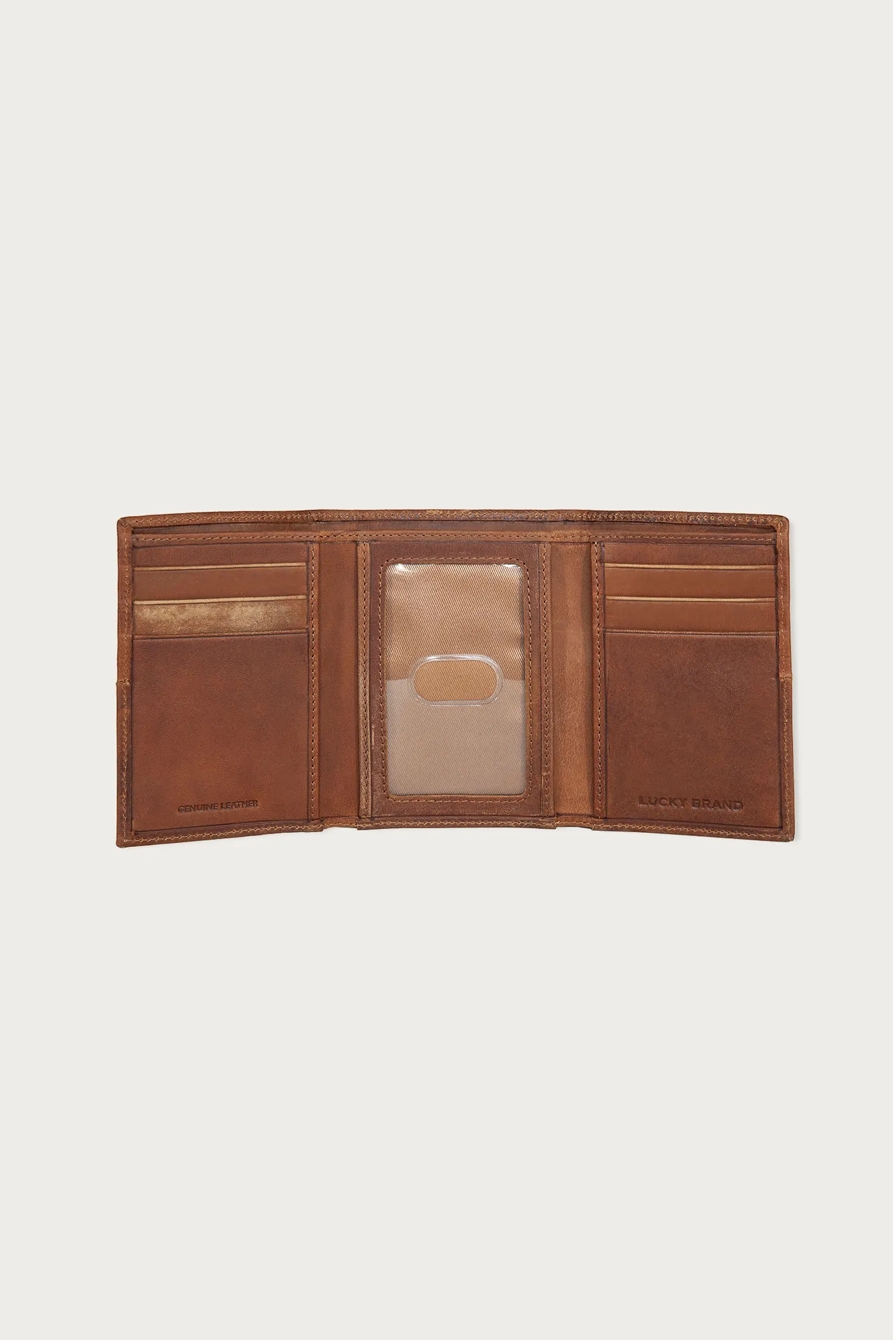 PLAID EMBOSSED LEATHER TRIFOLD WALLET — DARK BROWN — image 3