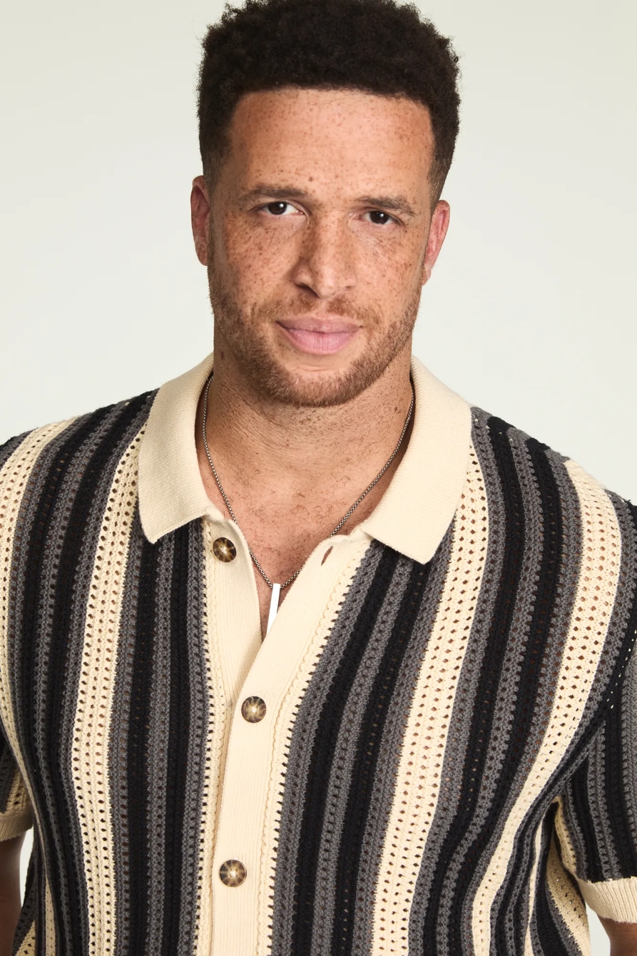 BIG AND TALL STRIPE BUTTON THROUGH SWEATER — WHITECAP GRAY — image 2