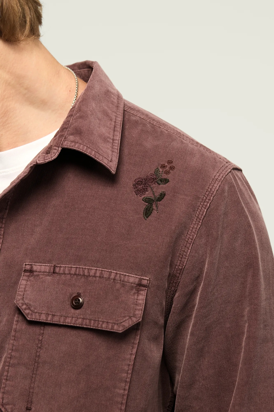 LONG SLEEVE EMBROIDERED CORDUROY WORKSHIRT — PEPPERCORN — image 5