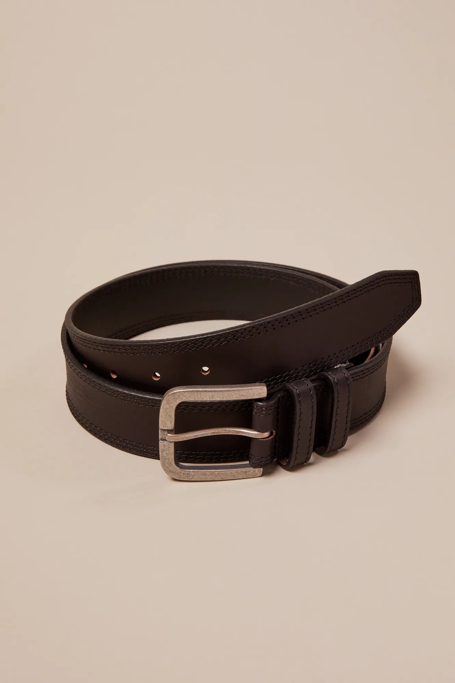 TRIPLE NEEDLE STITCH LEATHER BELT — BLACK — image 1