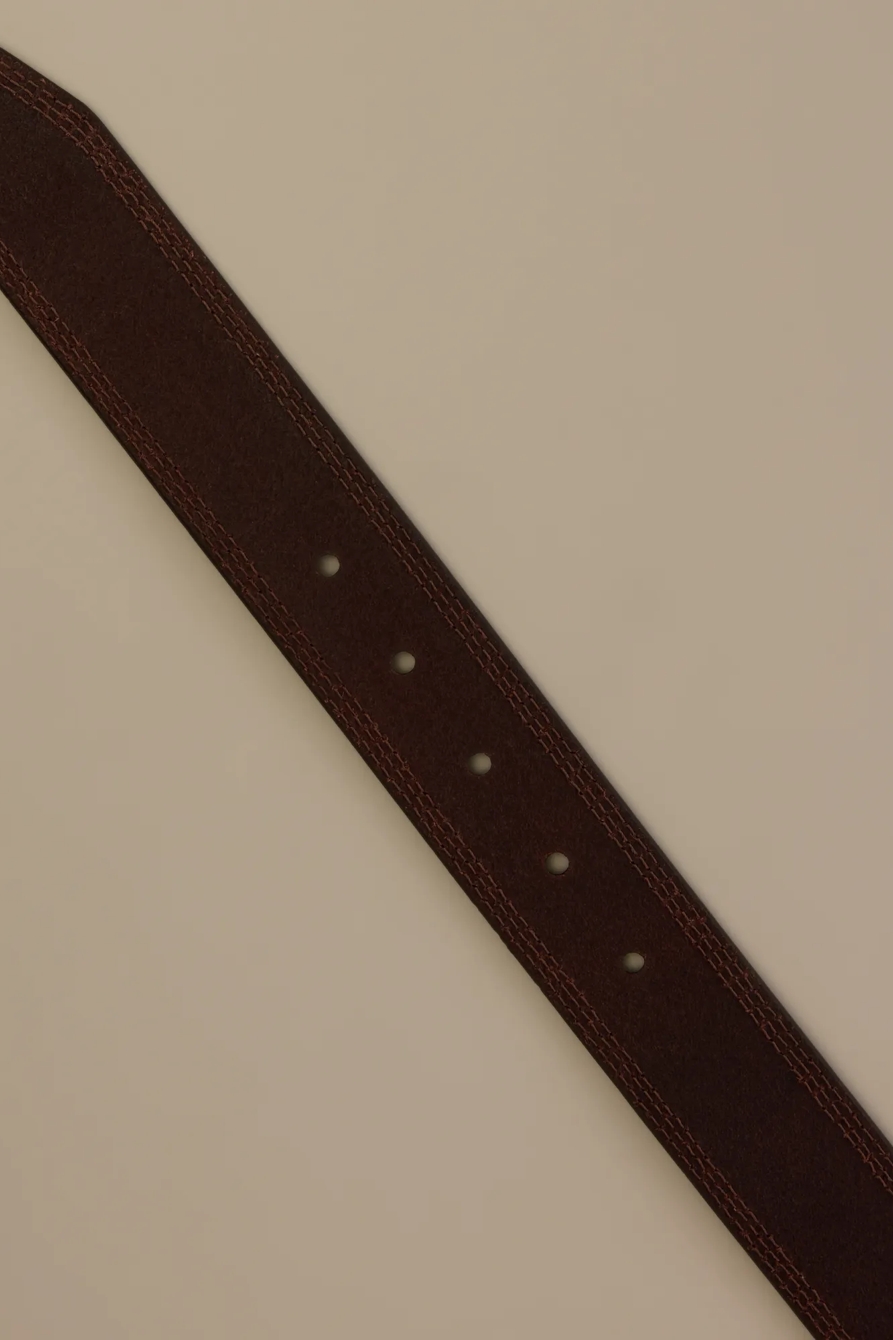 Triple Needle Stitch Leather Belt — BROWN — image 2