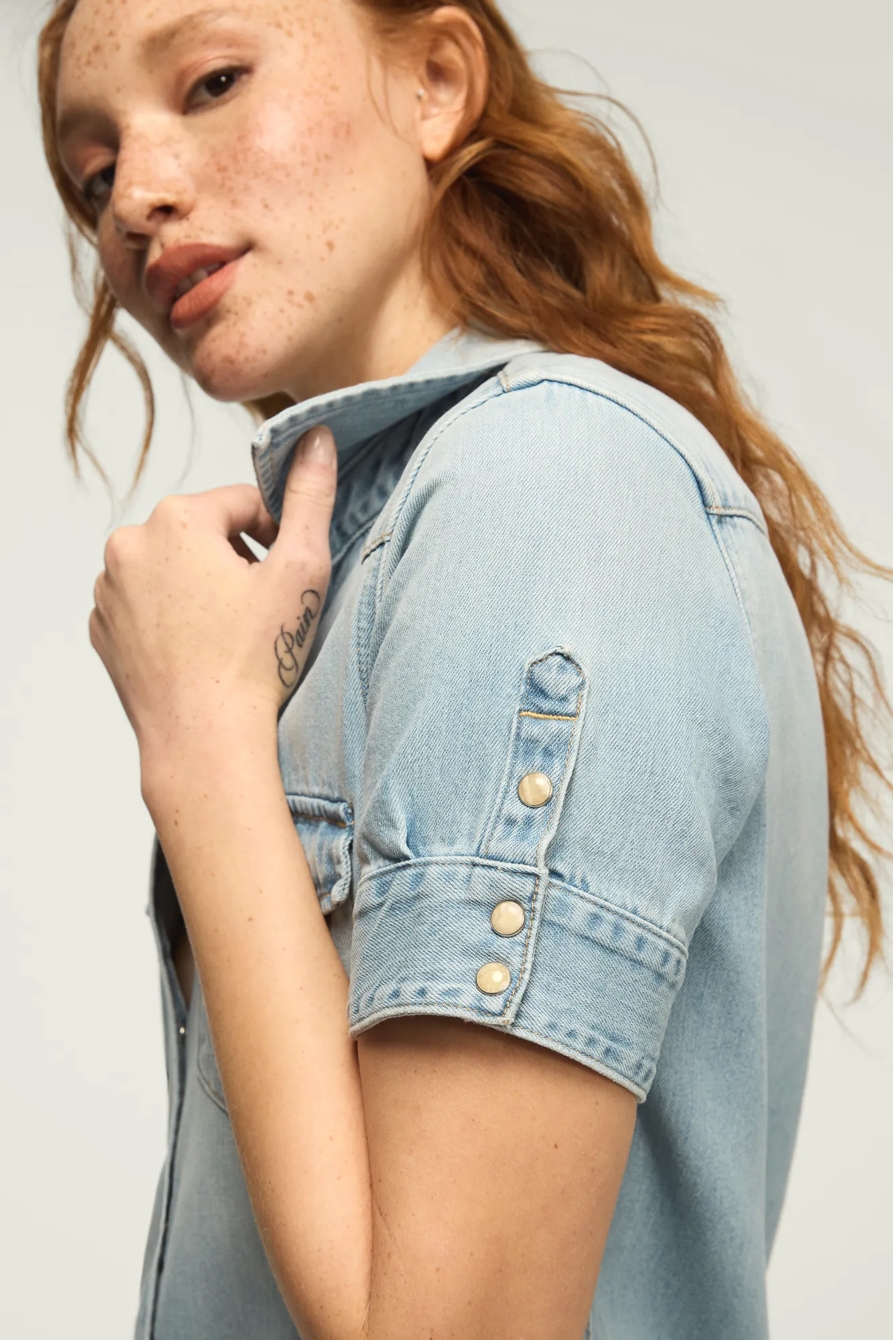 DENIM SHIRT DRESS — MARS BLUE — image 2