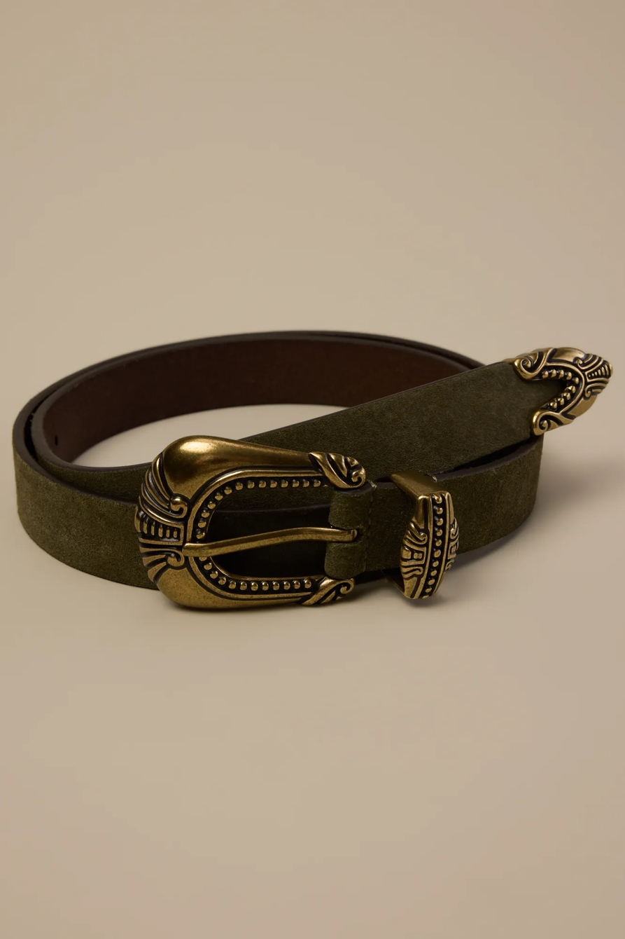 WESTERN SUEDE BELT — OLIVE — image 1