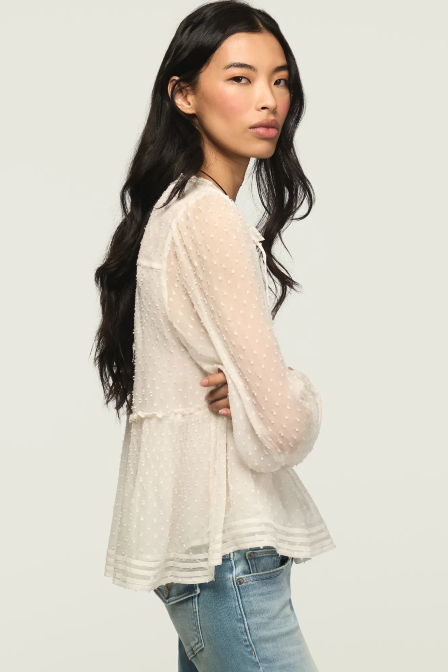 CLIP DOT LONG SLEEVE LACE TOP — CREAM — image 4