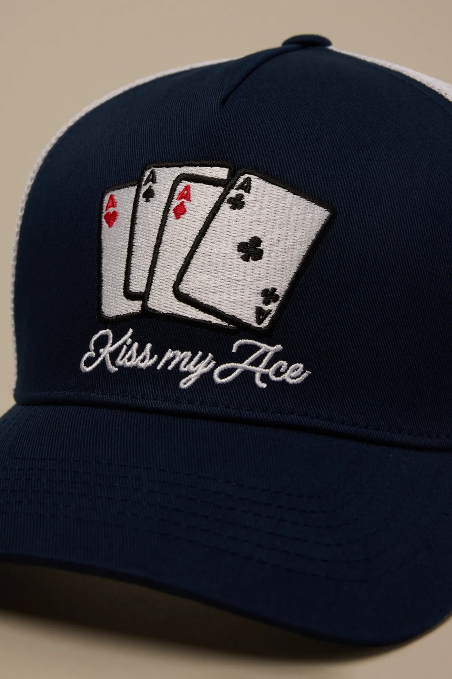 Kiss My Ace Trucker Hat — NAVY — image 2