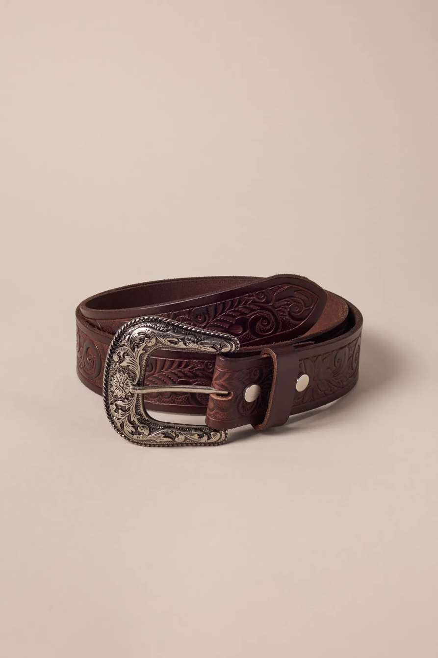 FLORAL WESTERN BELT — BROWN — image 1