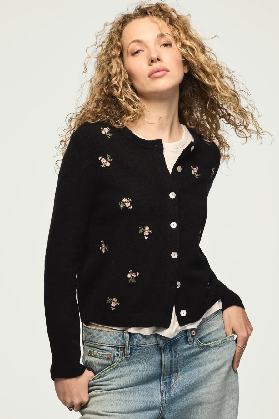 FLORAL EMBROIDERED CARDIGAN — CAVIAR — image 2