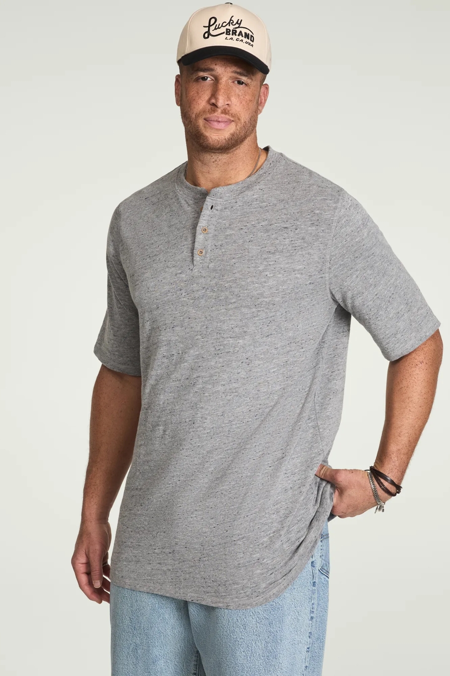 BIG AND TALL LINEN SHORT SLEEVE HENLEY TEE — BLACKENED PEARL — image 4