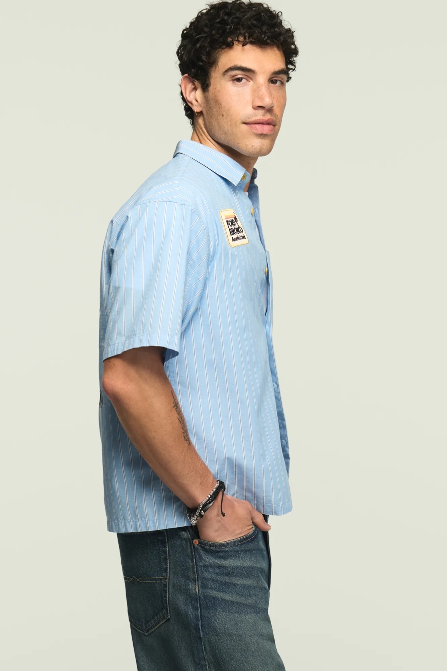 FORD BRONCO SHORT SLEEVE BUTTON DOWN SHIRT — BLUE MULTI STRIPE — image 4