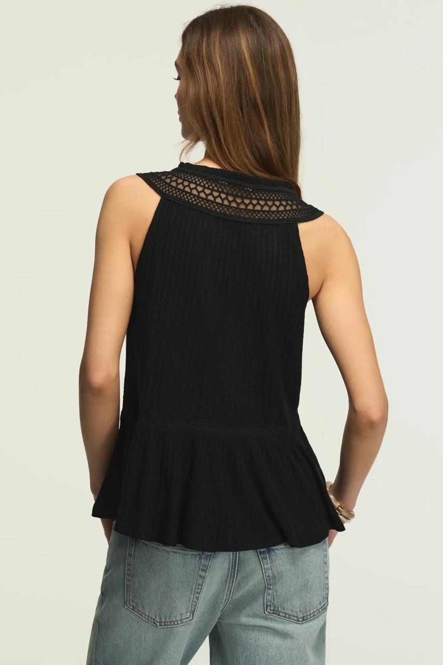 PEPLUM LACE TRIMMED TANK — CAVIAR — image 3