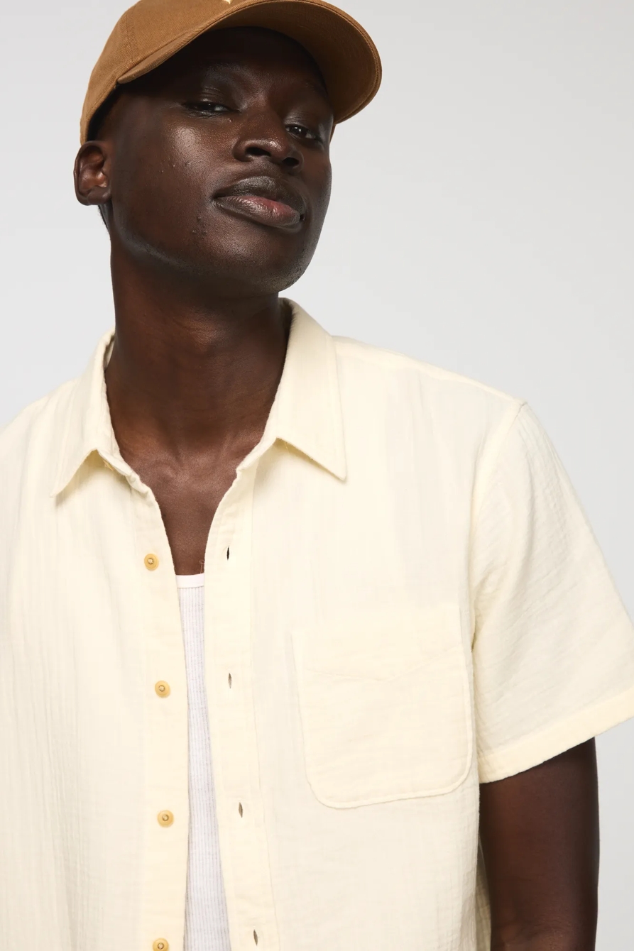 SHORT SLEEVE DOUBLE GAUZE SHIRT — TOFU — image 2