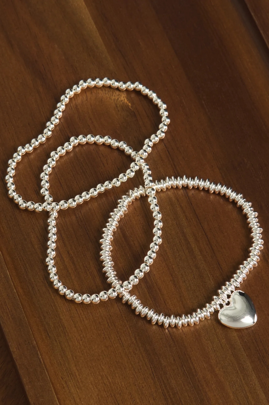 Silver Heart Bracelet Set — SILVER — image 1