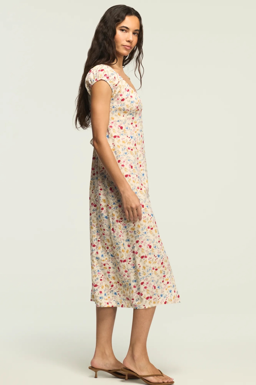 EMPIRE SHORT SLEEVE SIMONE MIDI DRESS — Cream Floral — image 4