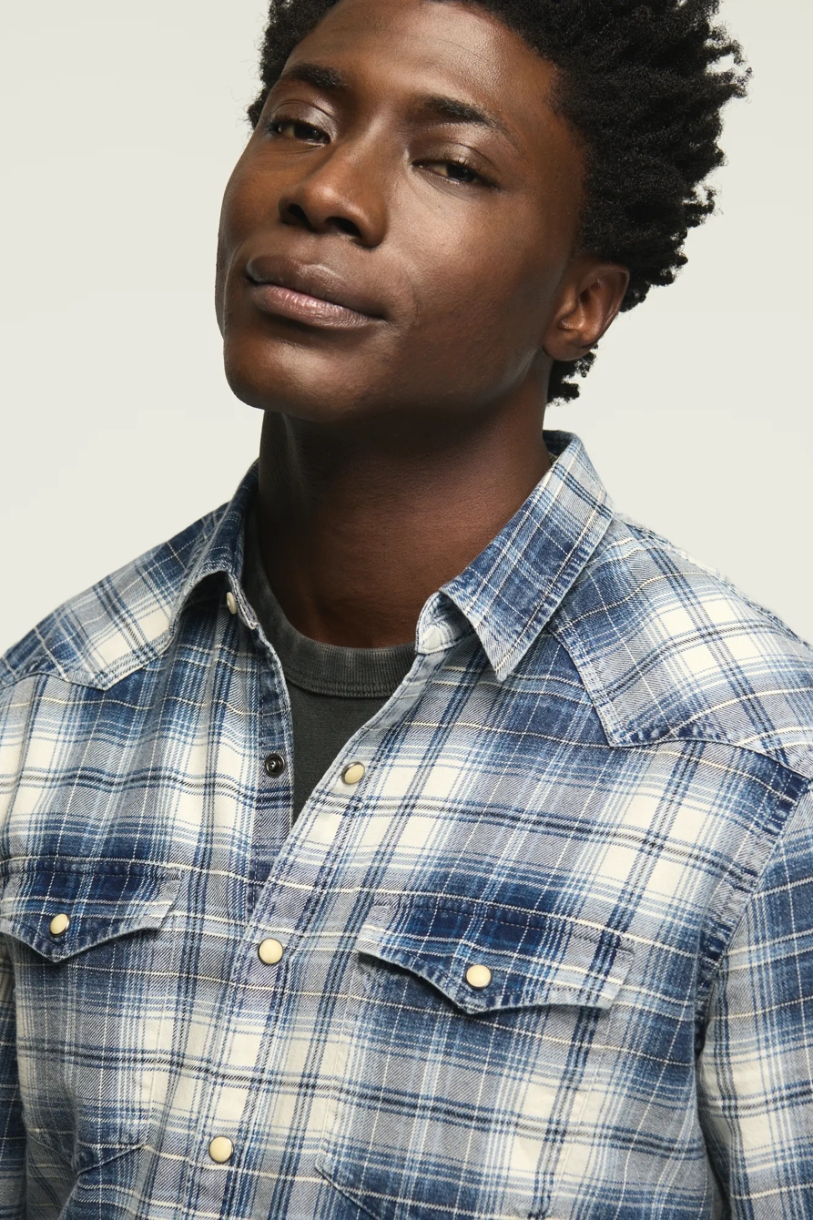 INDIGO PLAID WESTERN SHIRT — INDIGO PLAID — image 3