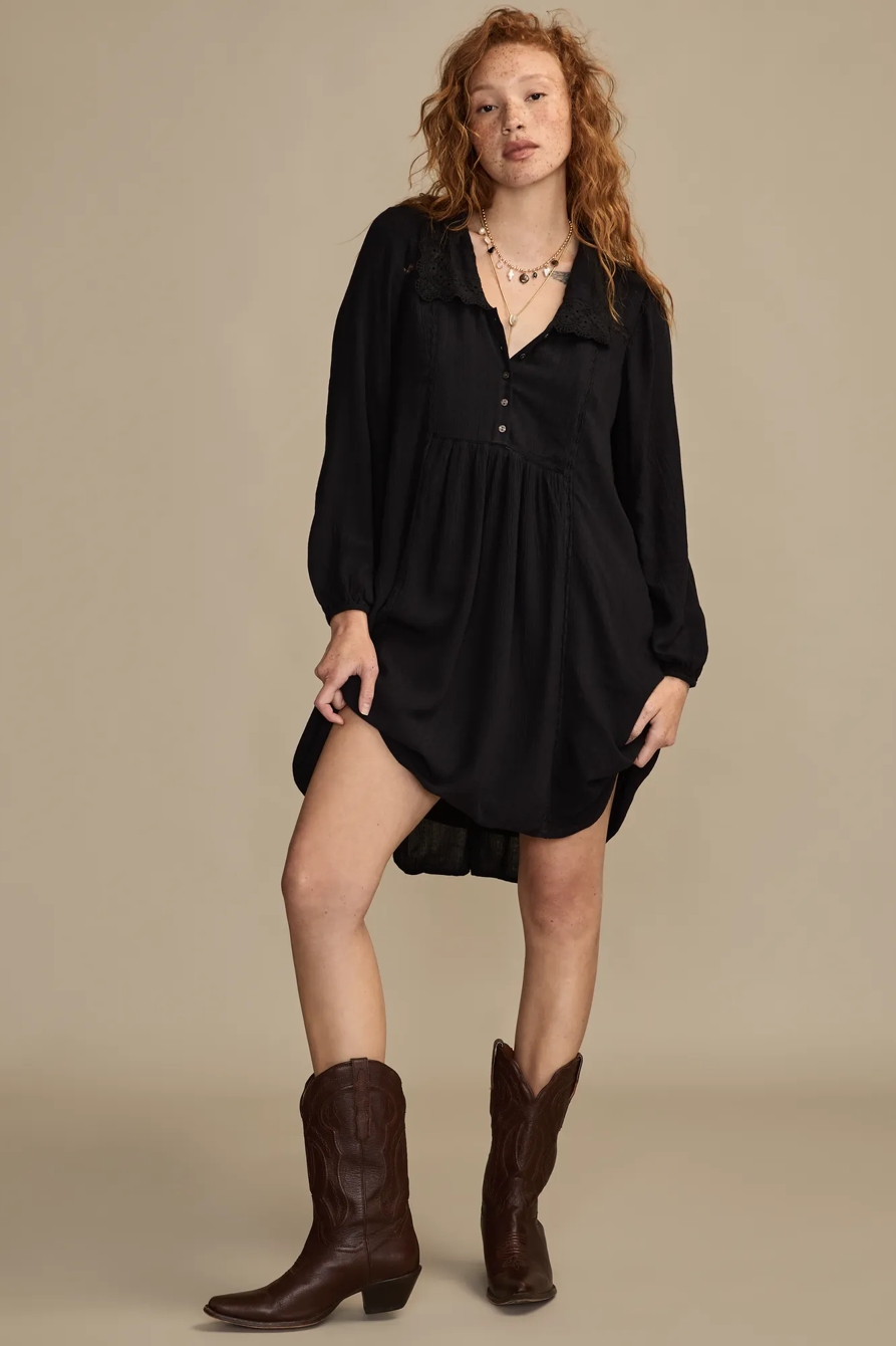 PETER PAN COLLAR MINI DRESS — CAVIAR — image 1