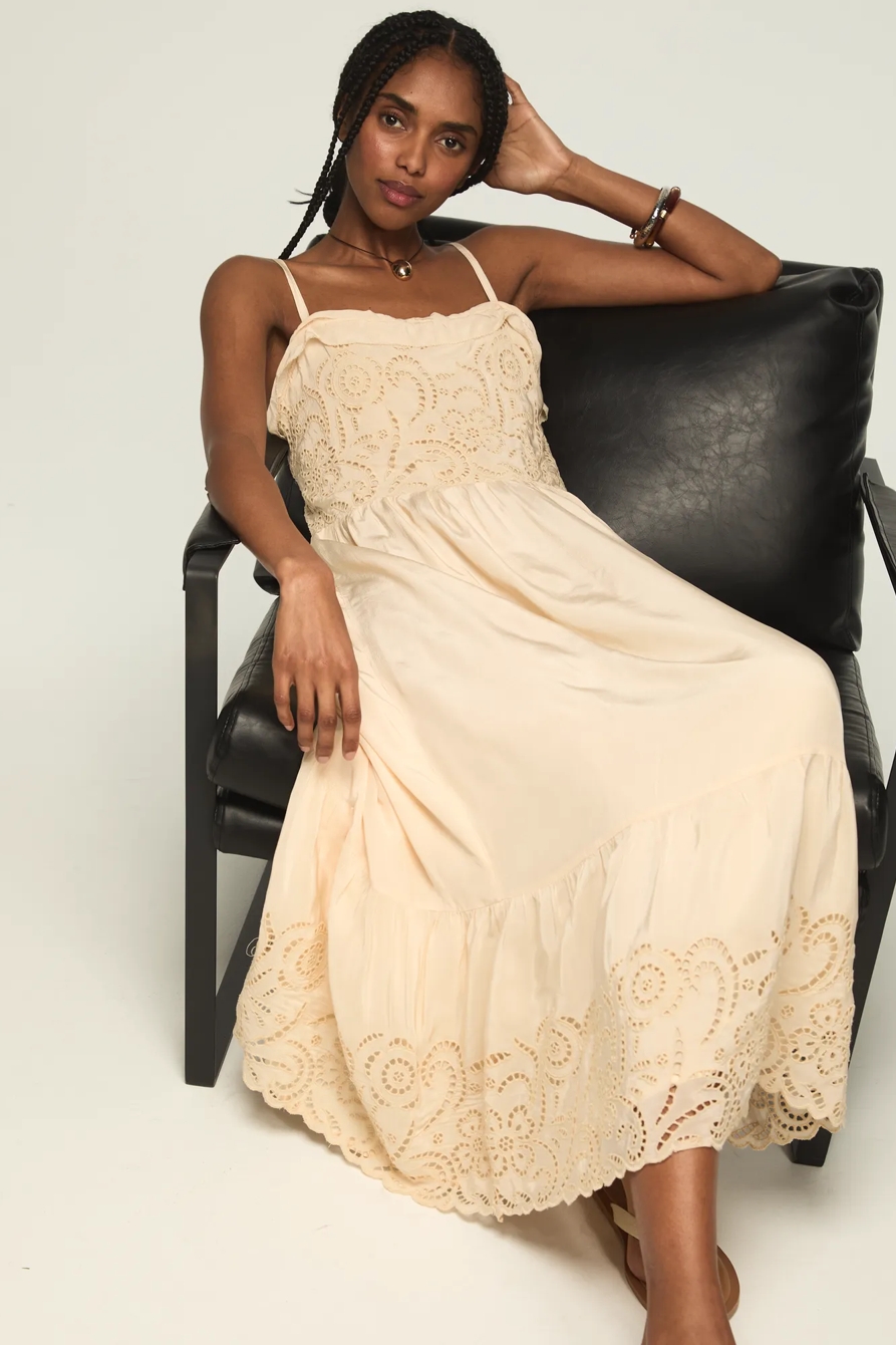 CUTWORK MIDI DRESS — BLUSH — image 5