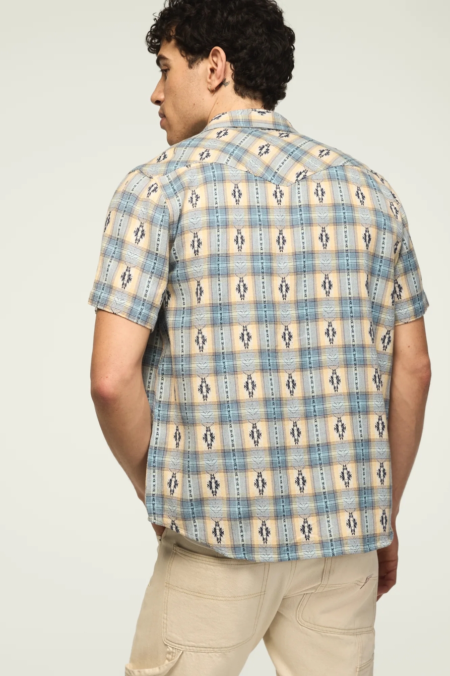 SHORT SLEEVE MESA WESTERN JACQUARD SHIRT — BLUE PLAID — image 3