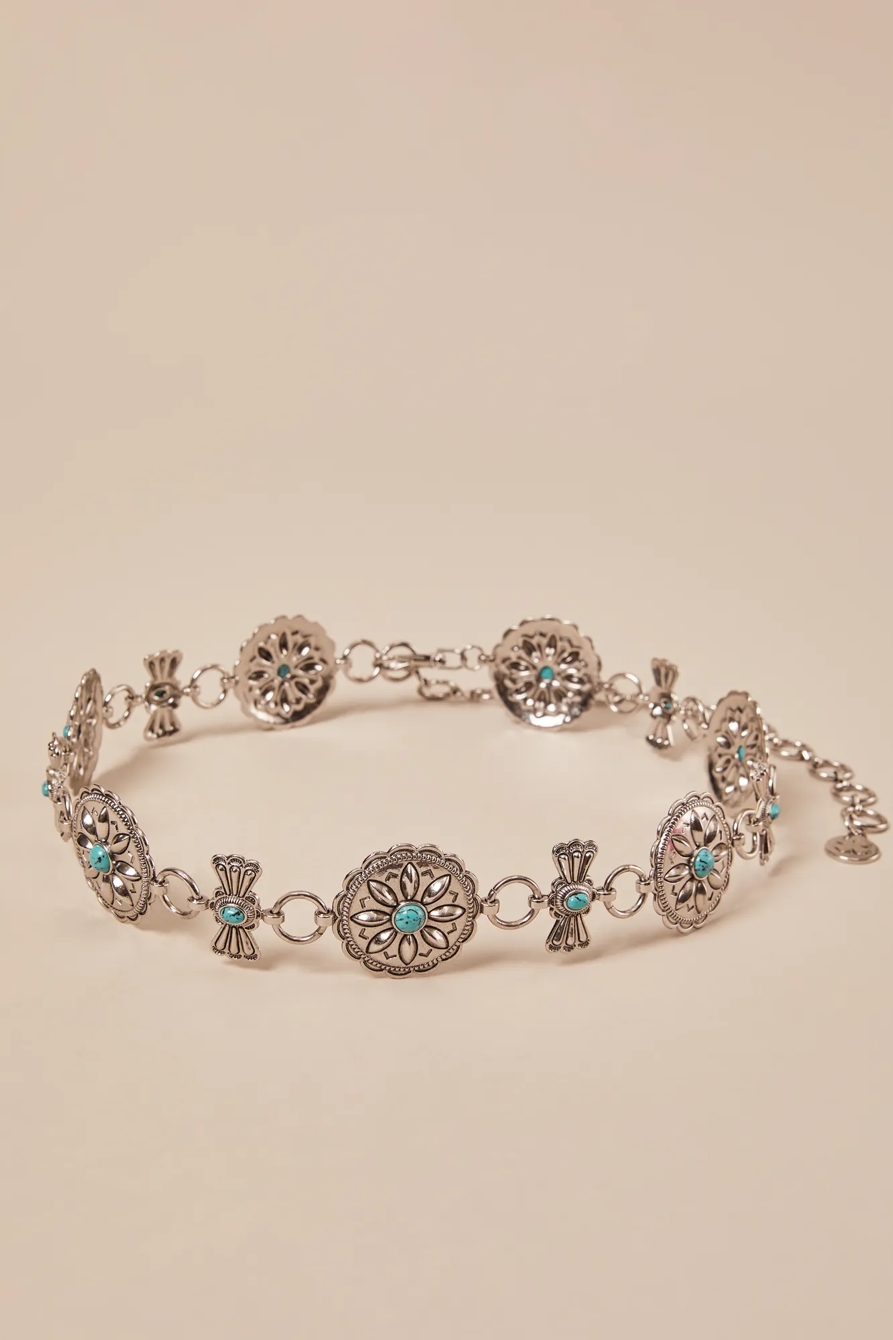 METAL TURQUOISE CHAIN BELT — SILVER — image 2
