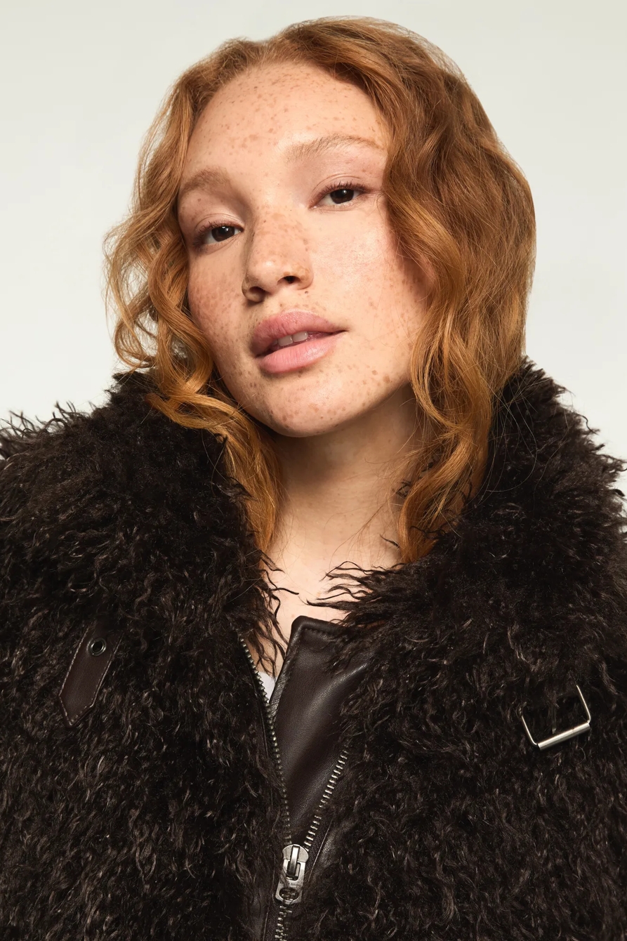 SHAGGY FAUX FUR COAT — BROWN — image 6