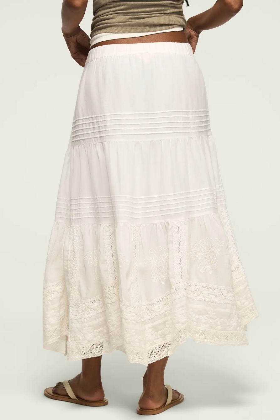 FESTIVAL LACE TRIM MIX MIDI SKIRT — WHISPER WHITE — image 3
