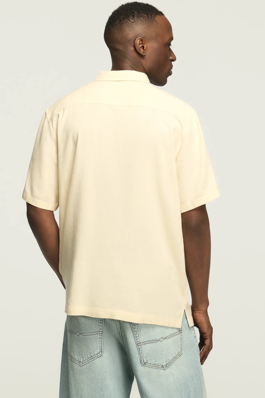 SHORT SLEEVE CROSS STITCH CAMP COLLAR SHIRT — NATURAL MULTI — image 3