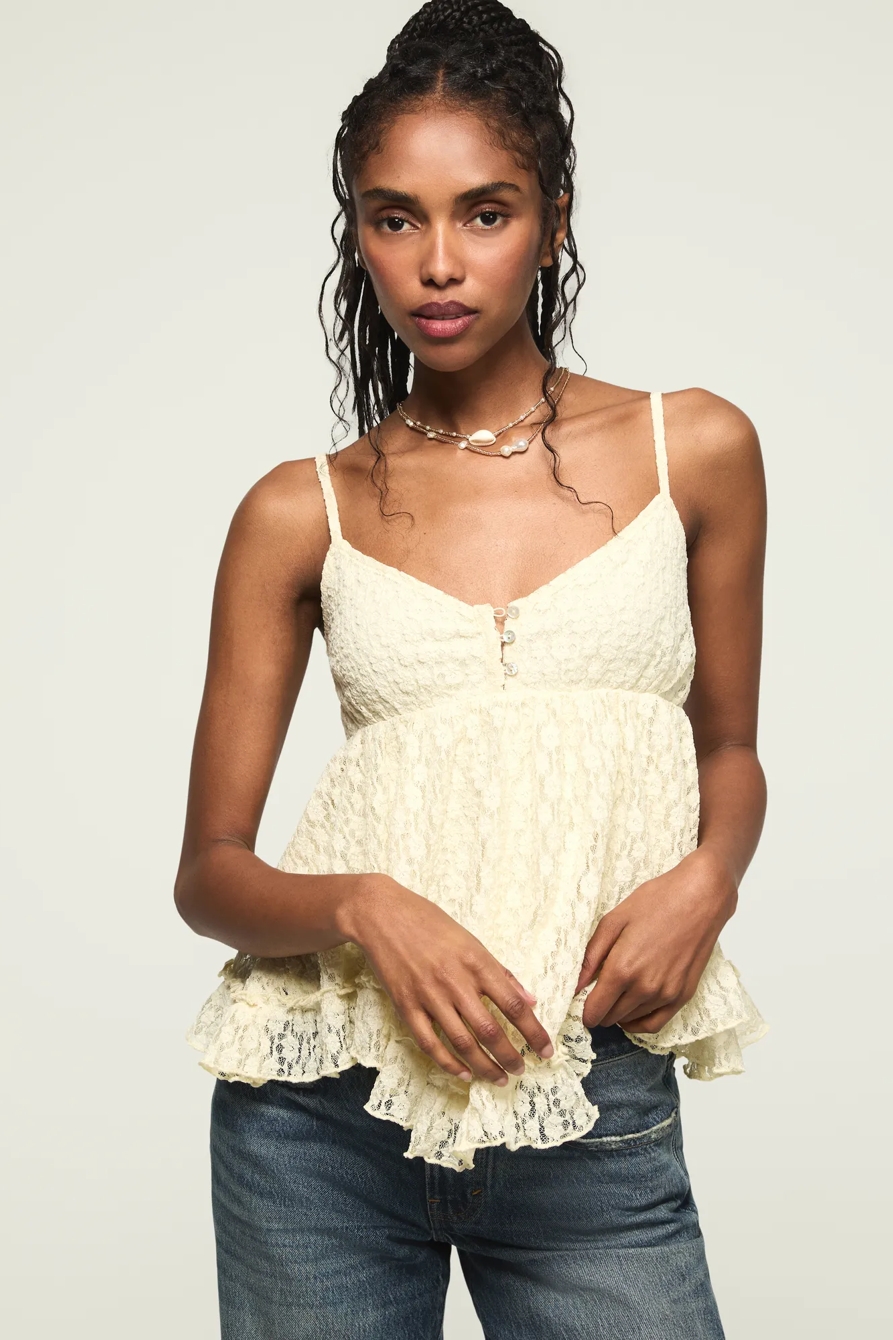 RUFFLE BABY DOLL CAMI — LEMON ICING — image 1