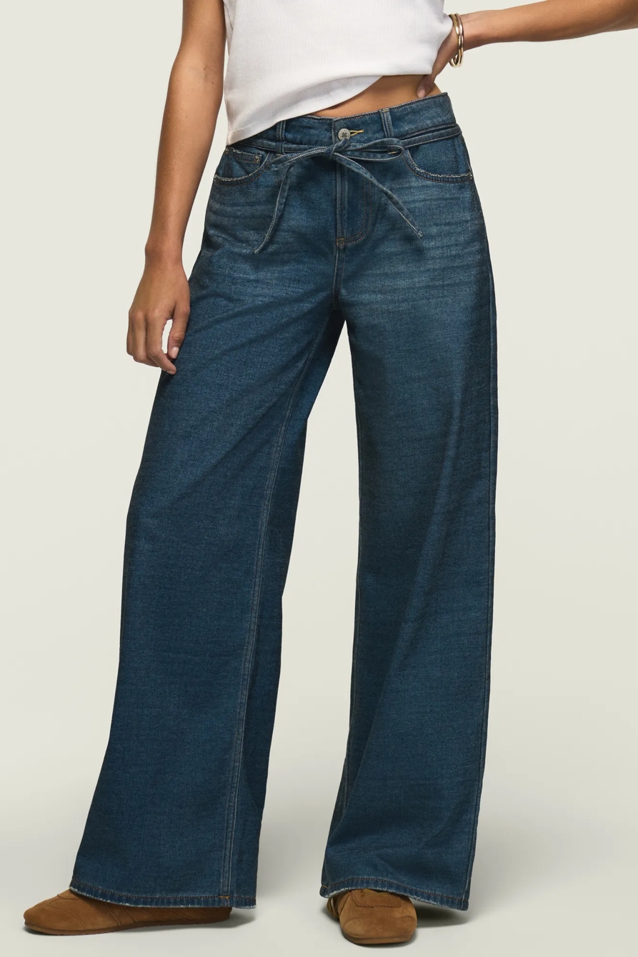 DENIM LUXE BELTED WIDE LEG — WARM SOUL WASH — image 1