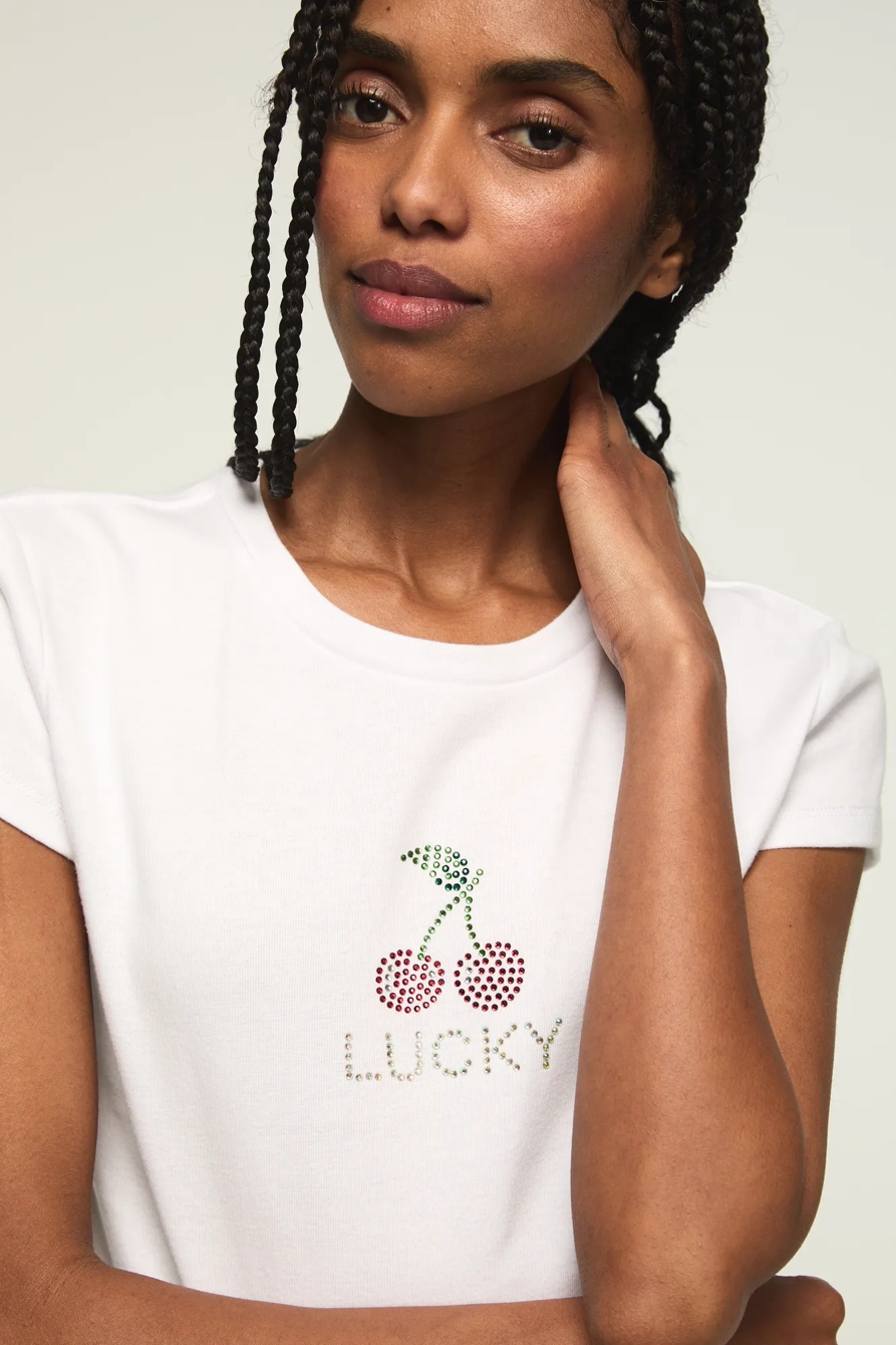 LUCKY CHERRIES BABY TEE — BRIGHT WHITE — image 1