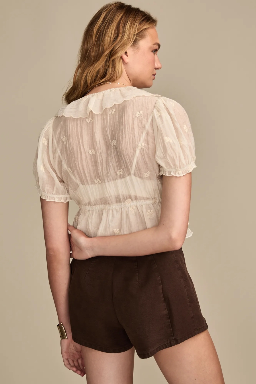 RUFFLE TIE FRONT BLOUSE — WHISPER WHITE — image 2