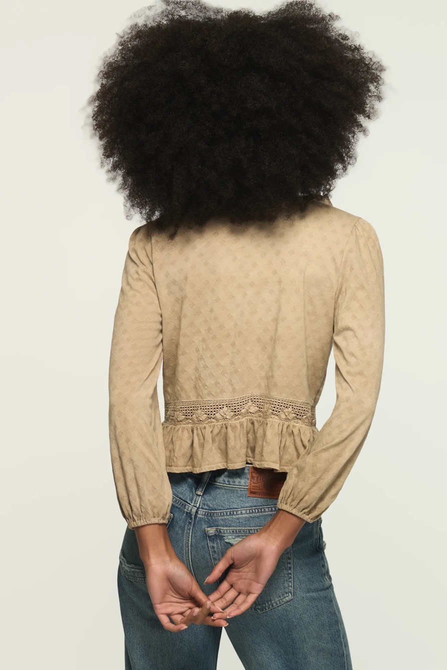 RUFFLE FLYAWAY KNIT TOP — TAUPE — image 3