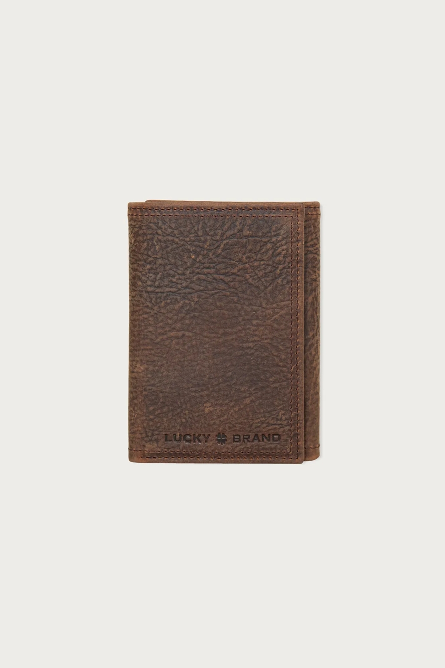 Double Stitched Leather Trifold Wallet — DARK BROWN — image 1