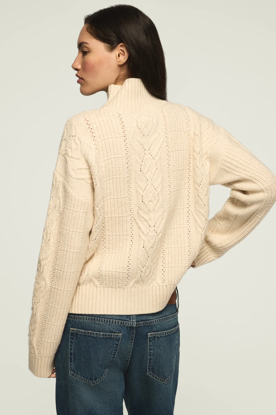 OPEN CABLE MOCK NECK SWEATER — WHITECAP GRAY — image 3