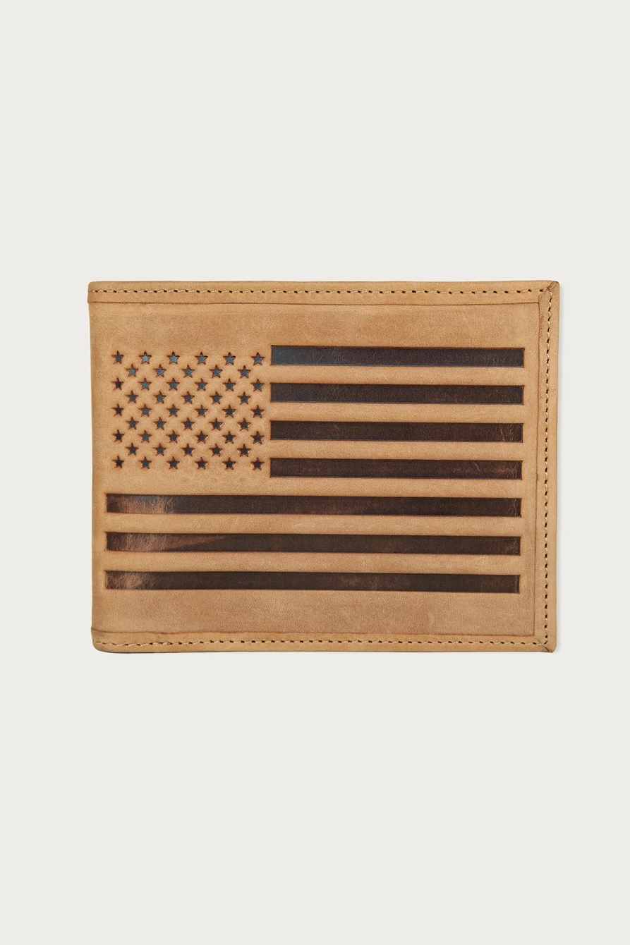 FLAG EMBOSSED LEATHER BIFOLD WALLET — MEDIUM BROWN — image 1