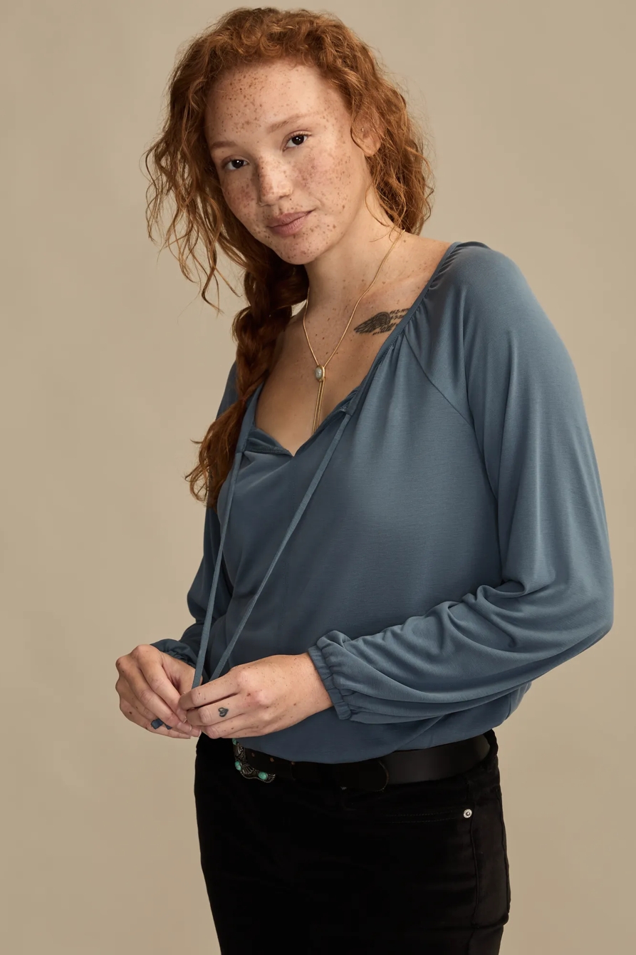 TIE FRONT SANDWASH BUBBLE TOP — STORMY WEATHER — image 4