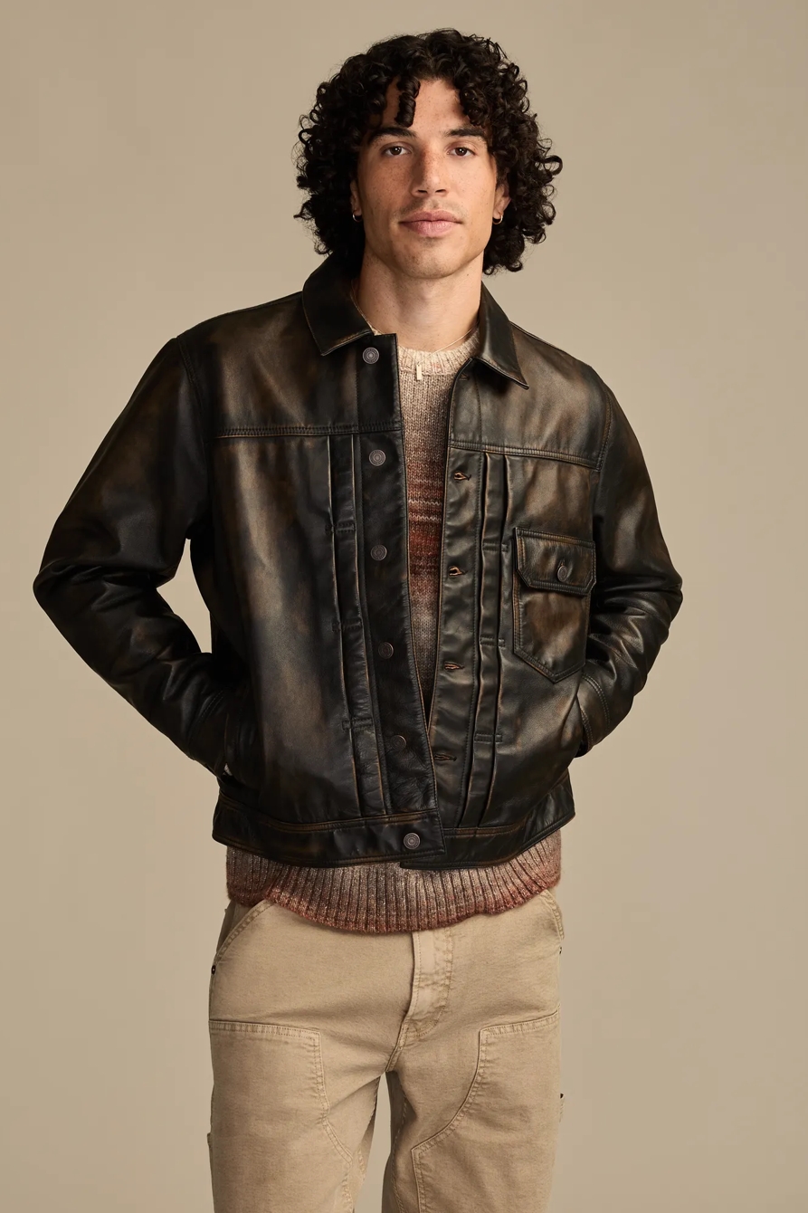 DISTRESSED LEATHER TRUCKER — WASHED BLACK — image 1
