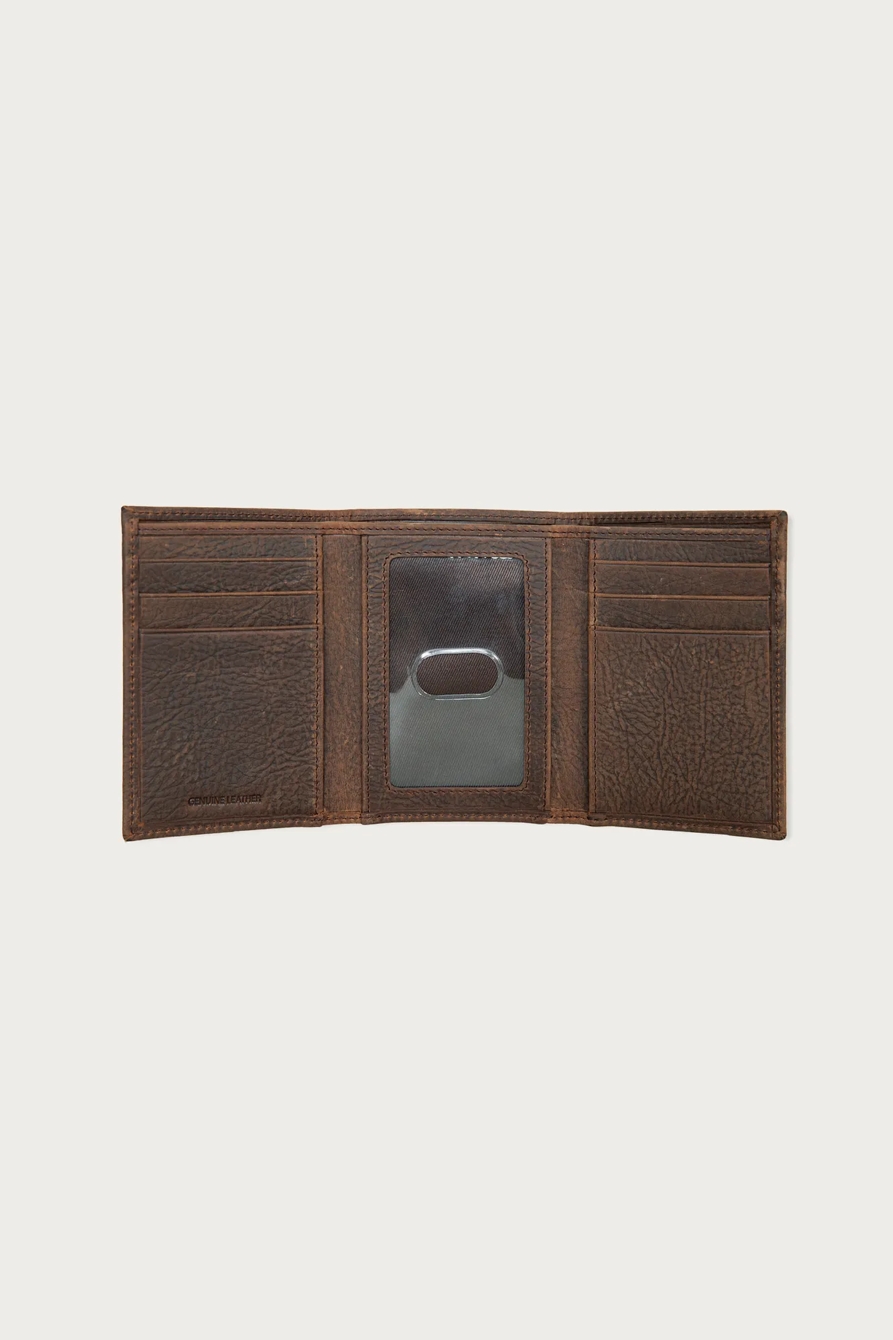 Double Stitched Leather Trifold Wallet — DARK BROWN — image 3