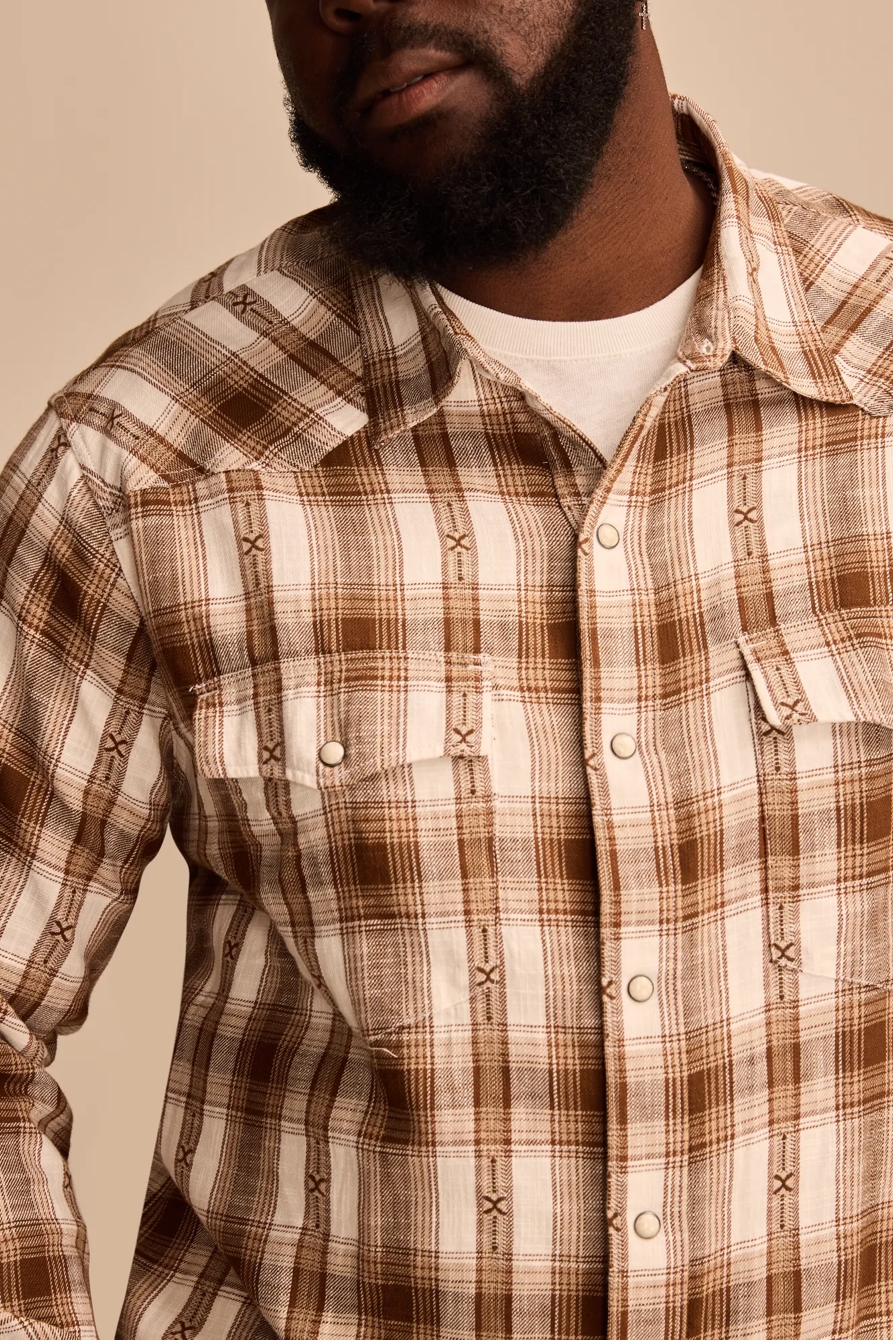 BIG & TALL DOBBY WESTERN LONG SLEEVE SHIRT — BROWN MULTI — image 2
