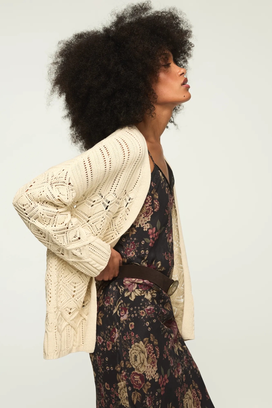MIXED STITCH CARDIGAN SWEATER — TOFU — image 4