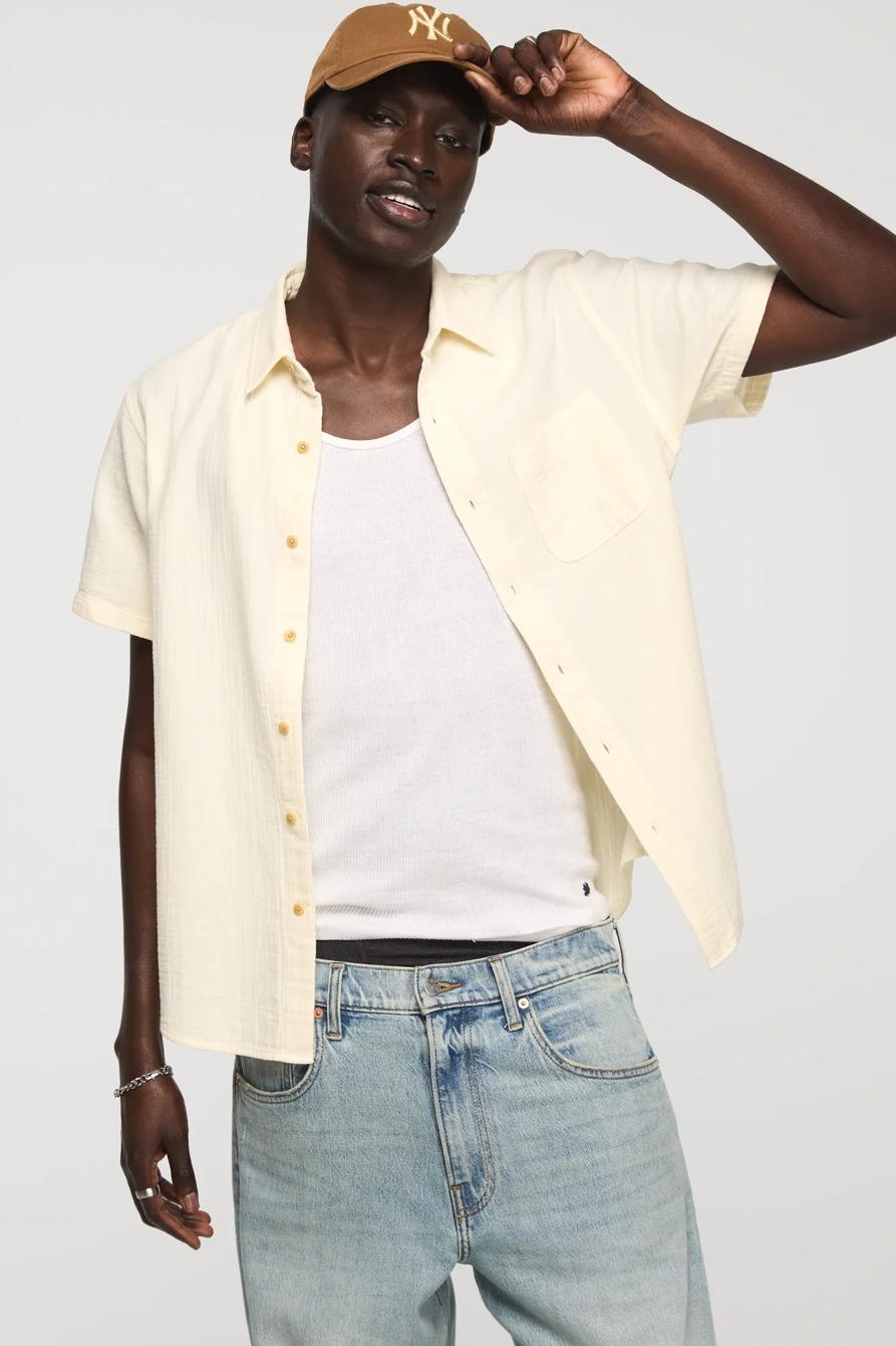 SHORT SLEEVE DOUBLE GAUZE SHIRT — TOFU — image 1