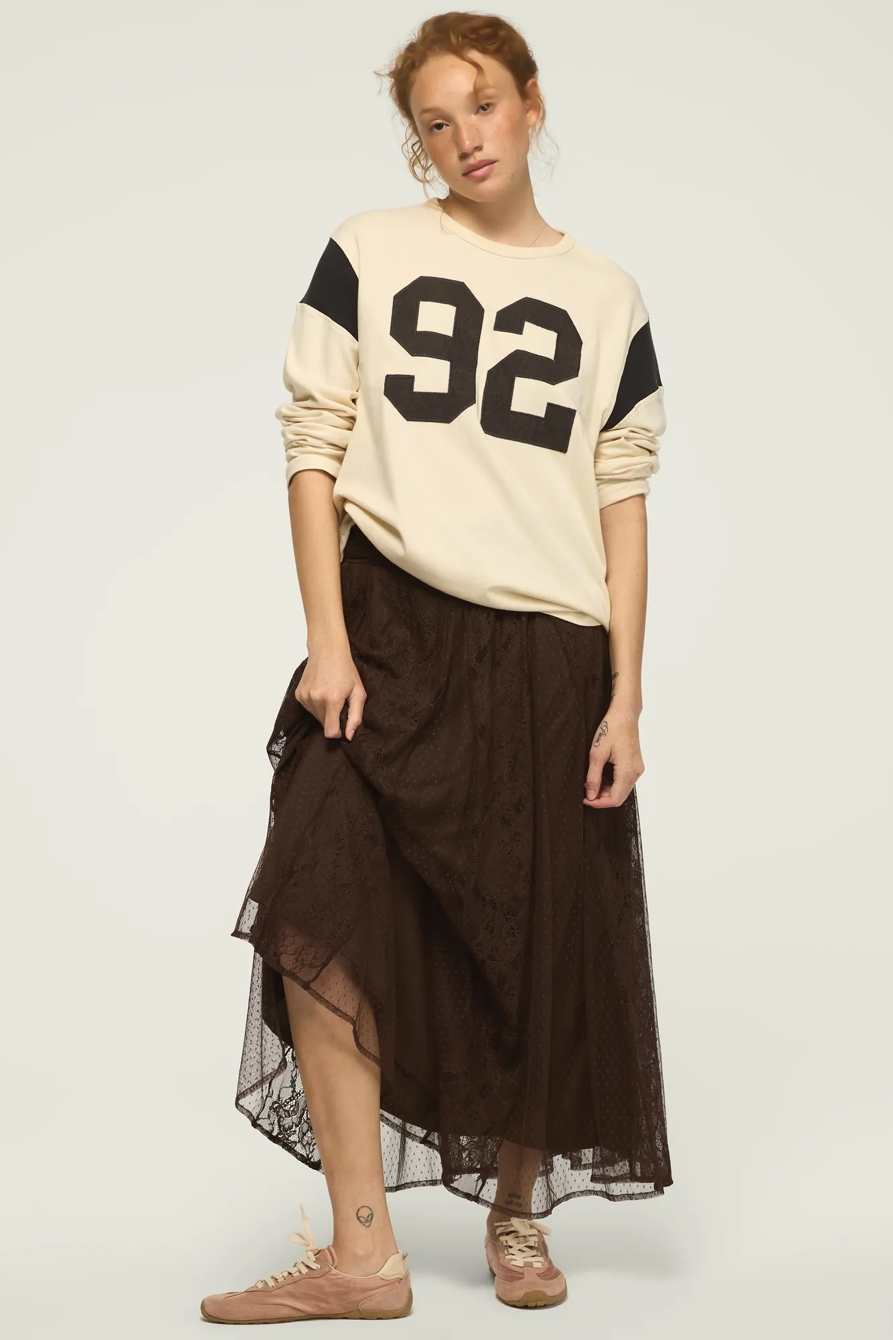 ALLOVER LACE MIDI SKIRT — Chocolate Brown — image 2