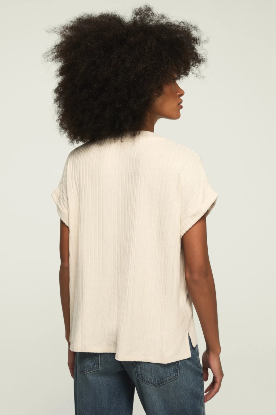 CLOUD DOLMAN V-NECK TEE — STRAW HEATHER — image 3