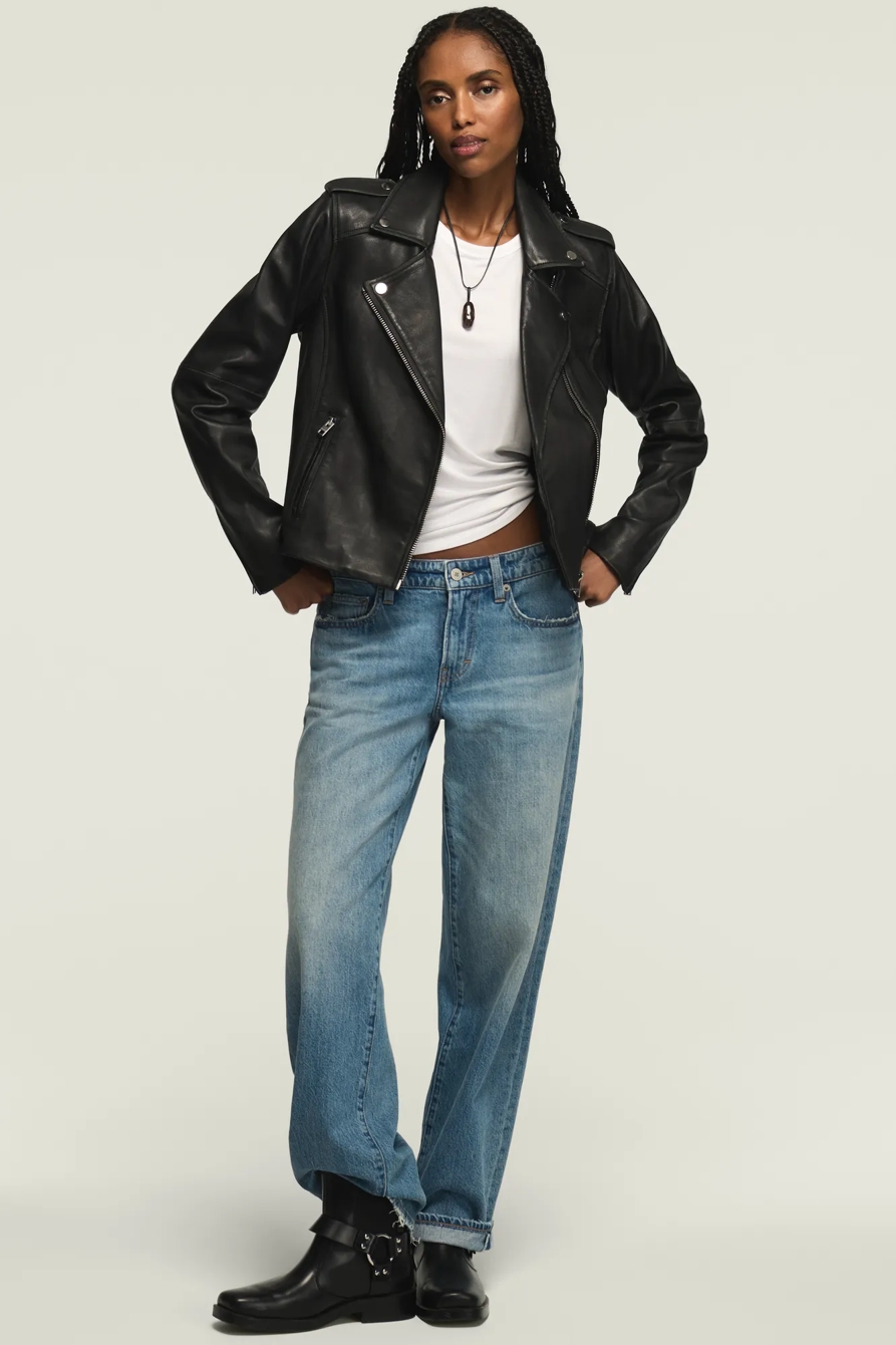 Classic Leather Moto Jacket — Washed Black — image 2