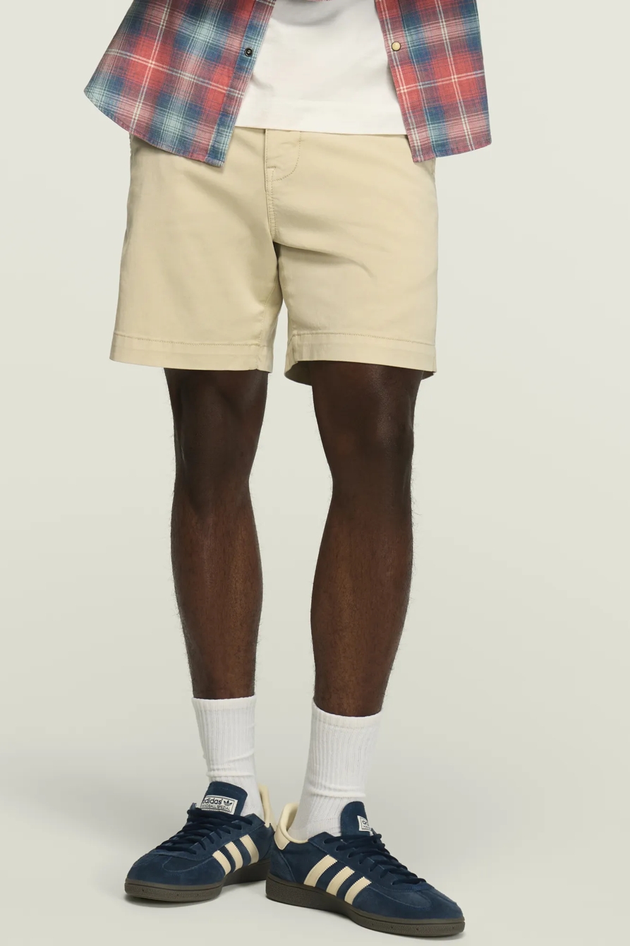 7" STRETCH TWILL FLAT FRONT SHORTS — PELICAN — image 1