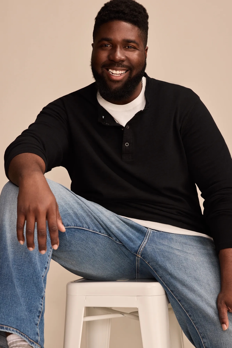 BIG & TALL WEEKEND SLUB JERSEY LONG SLEEVE HENLEY — JET BLACK — image 1