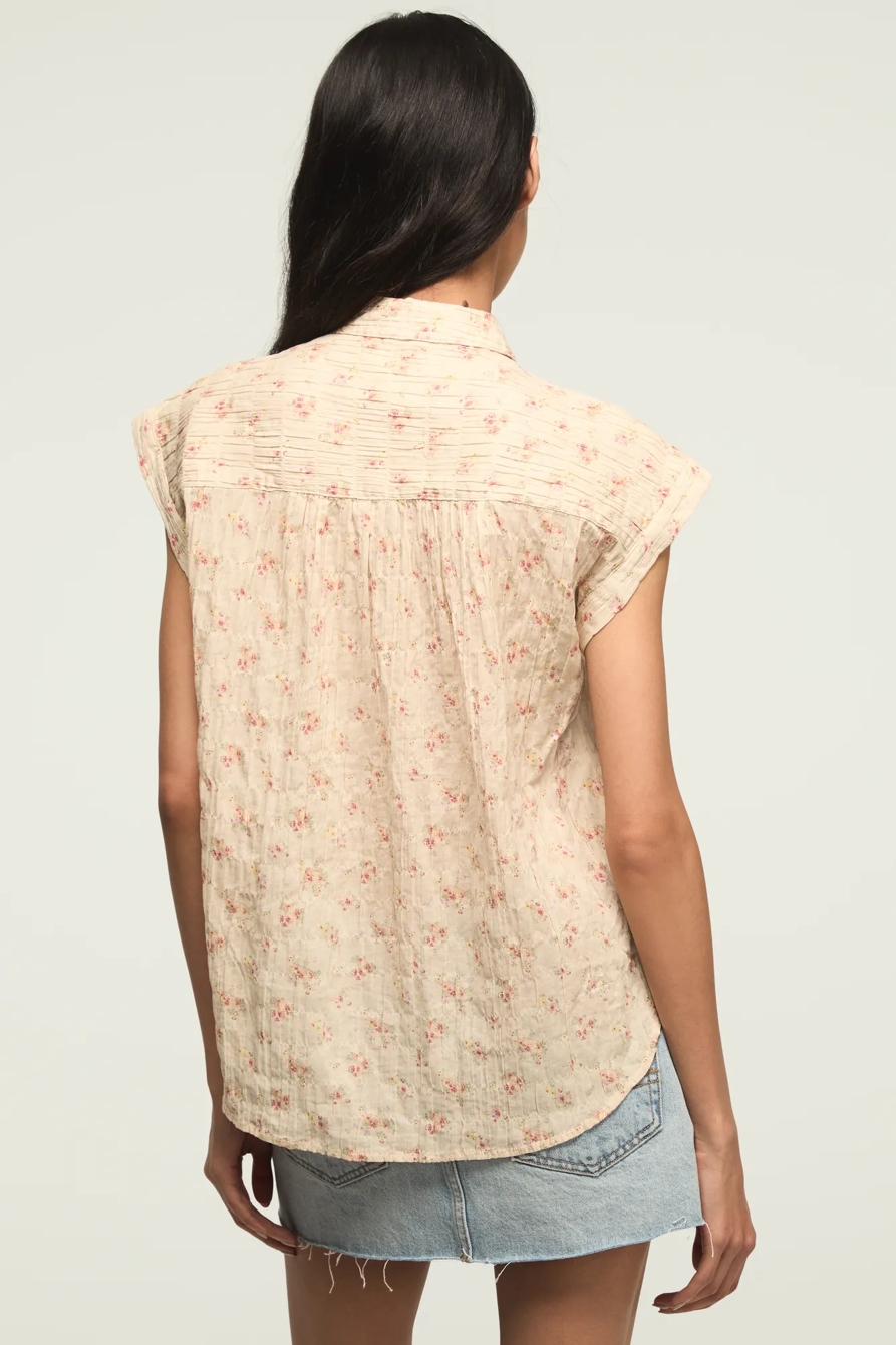BANDED SLEEVE BUTTONUP SHIRT — Cream Floral — image 3