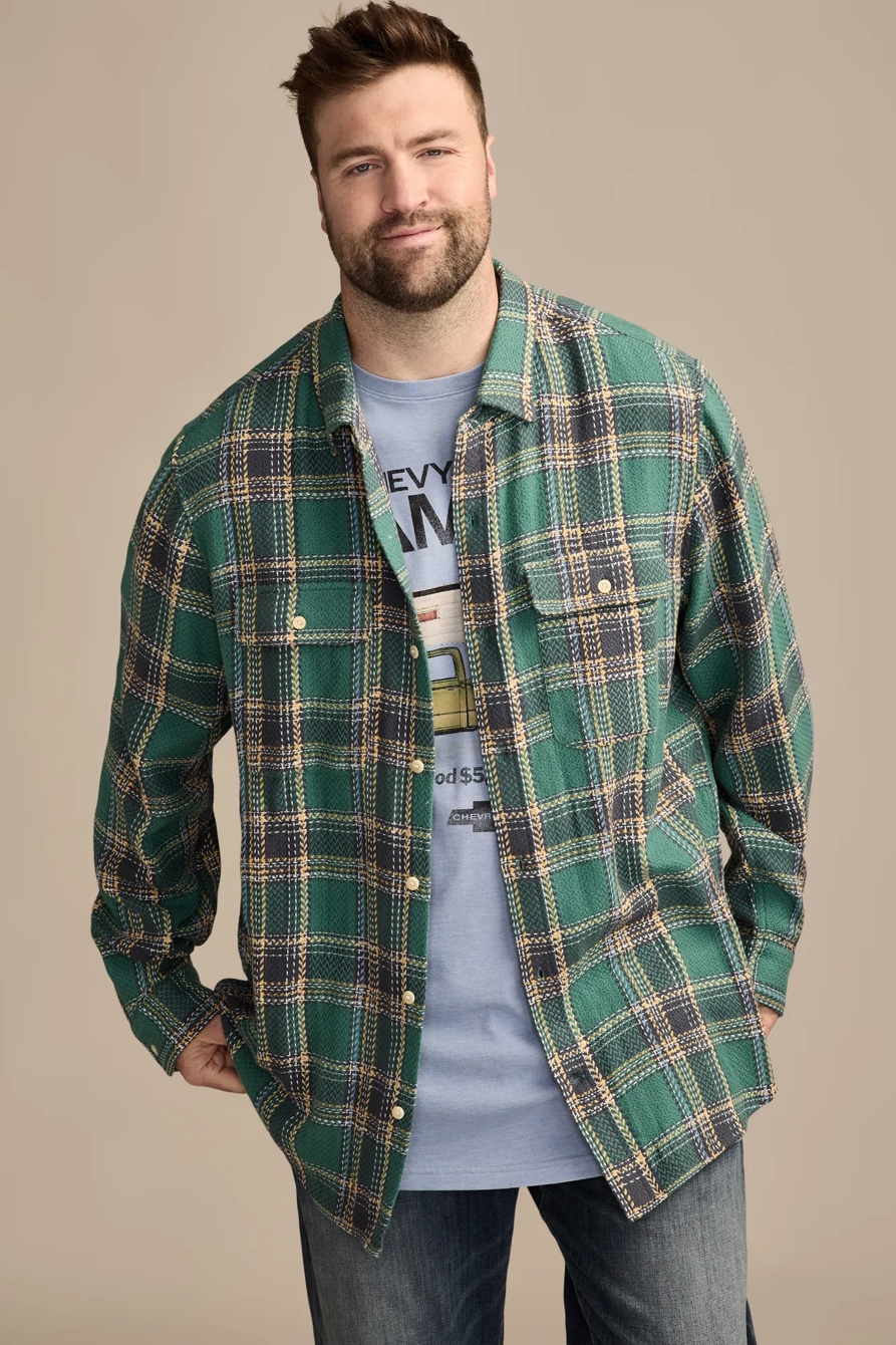 BIG & TALL HERRINGBONE HUMBOLDT UTILITY SHIRT — GREEN PLAID — image 1