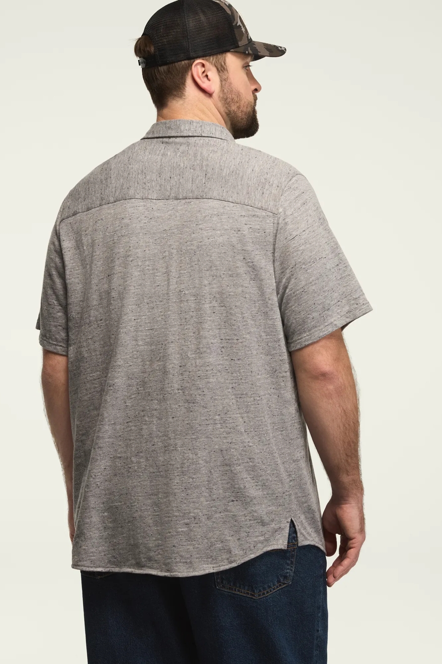 BIG AND TALL LINEN SHORT SLEEVE BUTTON UP SHIRT — BLACKENED PEARL — image 3